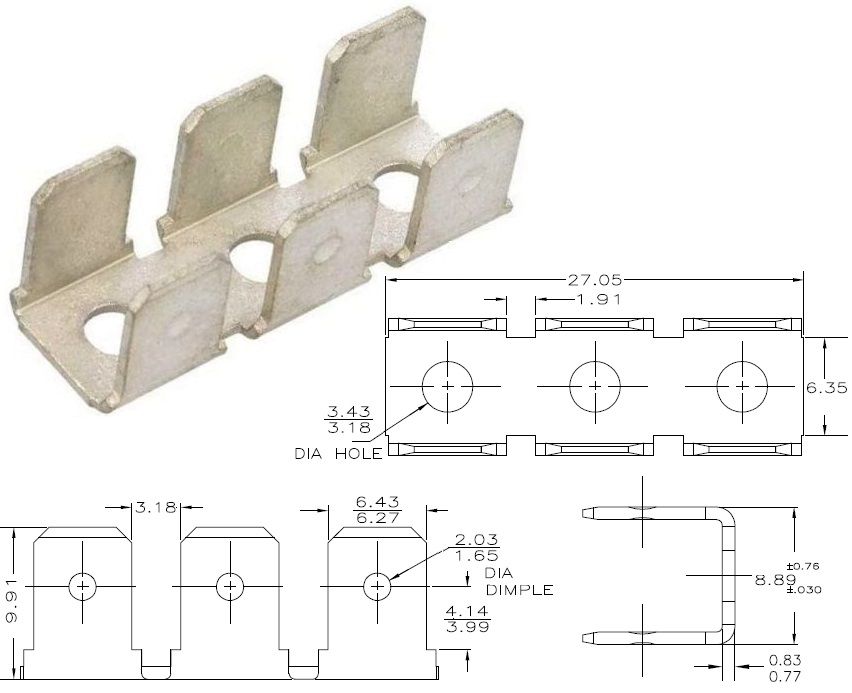 /ficheros/Faston Macho Multiple contactos 6.35mm 6 contactos - Estanhdo